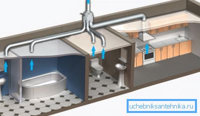 A szellőztetés elhelyezésének grafikus megjelenítése a WC szintjén felemelővel A szellőztetés elhelyezésének grafikus megjelenítése a WC szintjén felemelővel