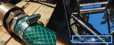 A tömlő és a fém kábel rögzítése. A tömlő és a fém kábel rögzítése.