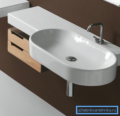 A legegyszerűbb termék a függő típusú egy egyszerű design, és néha hasonlít egy hagyományos mosogató.