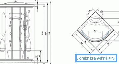 Diagram a zuhany különböző elemeinek méretével Diagram a zuhany különböző elemeinek méretével