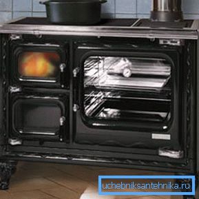 Modern öntöttvas fűtés és főzőegység.